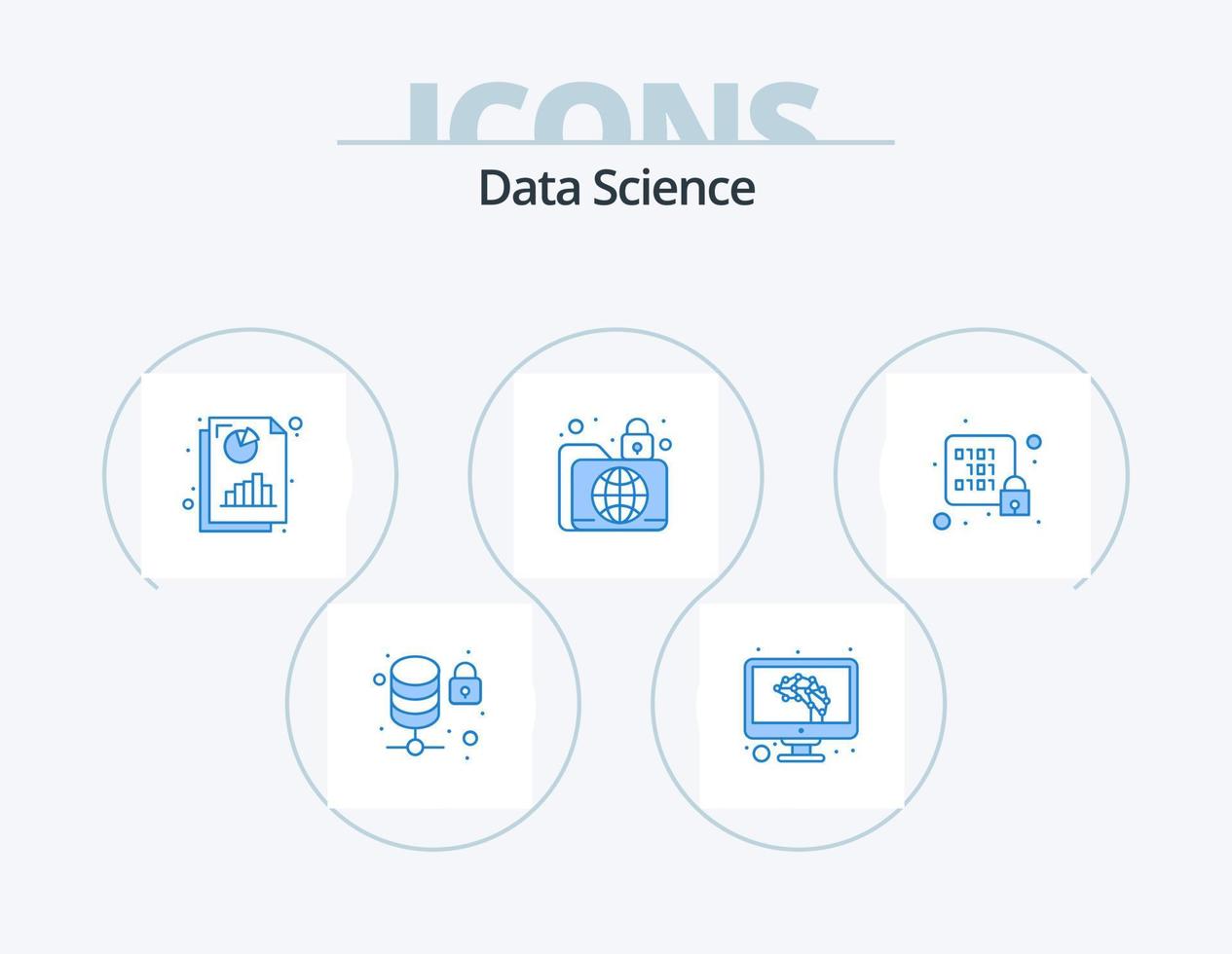 Data Science Blue Icon Pack 5 Icon Design. database. infrastructure. page. global. data vector
