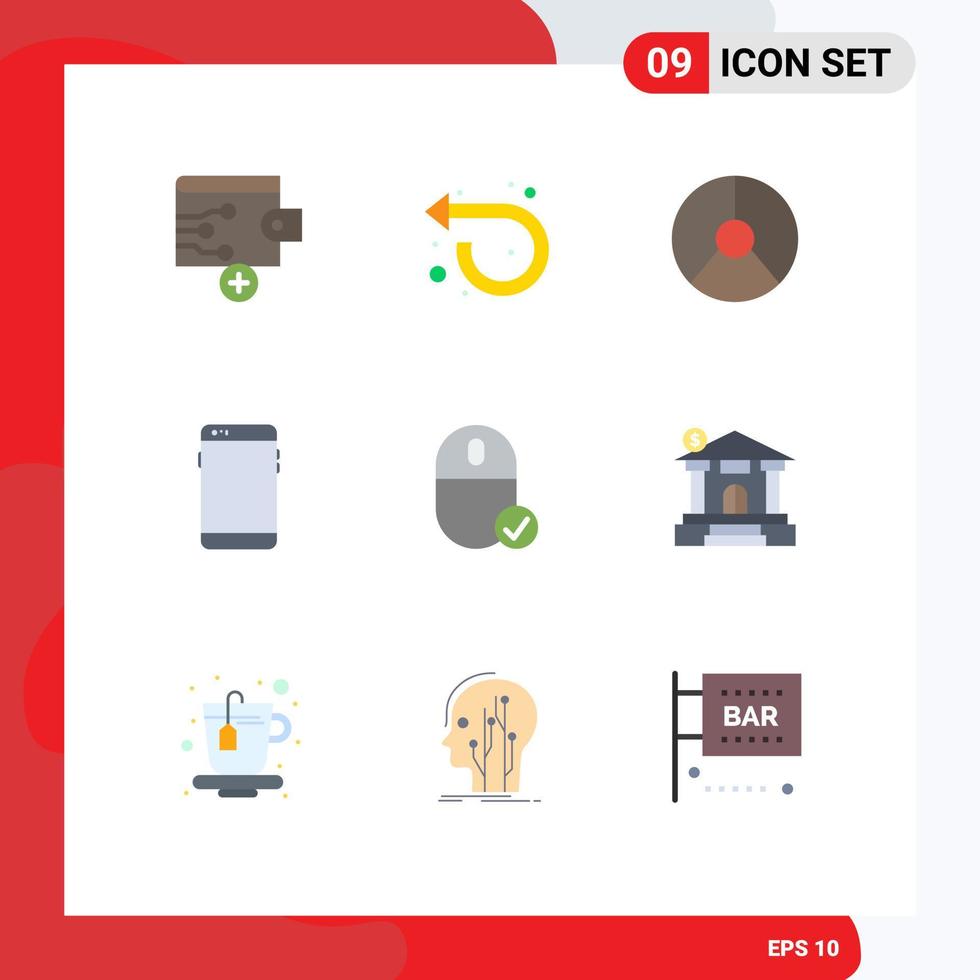 Mobile Interface Flat Color Set of 9 Pictograms of computers huawei chart mobile phone Editable Vector Design Elements