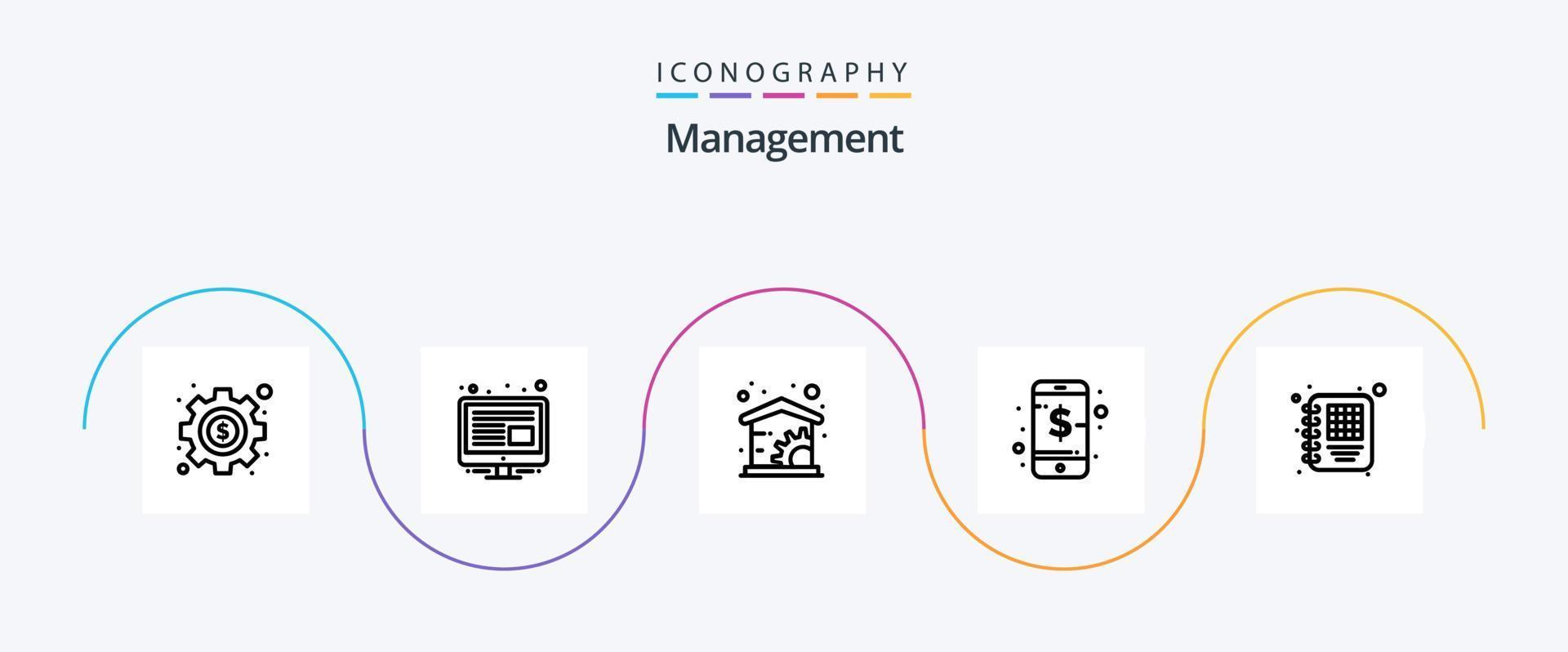 Management Line 5 Icon Pack Including . management. management. diary. smart vector