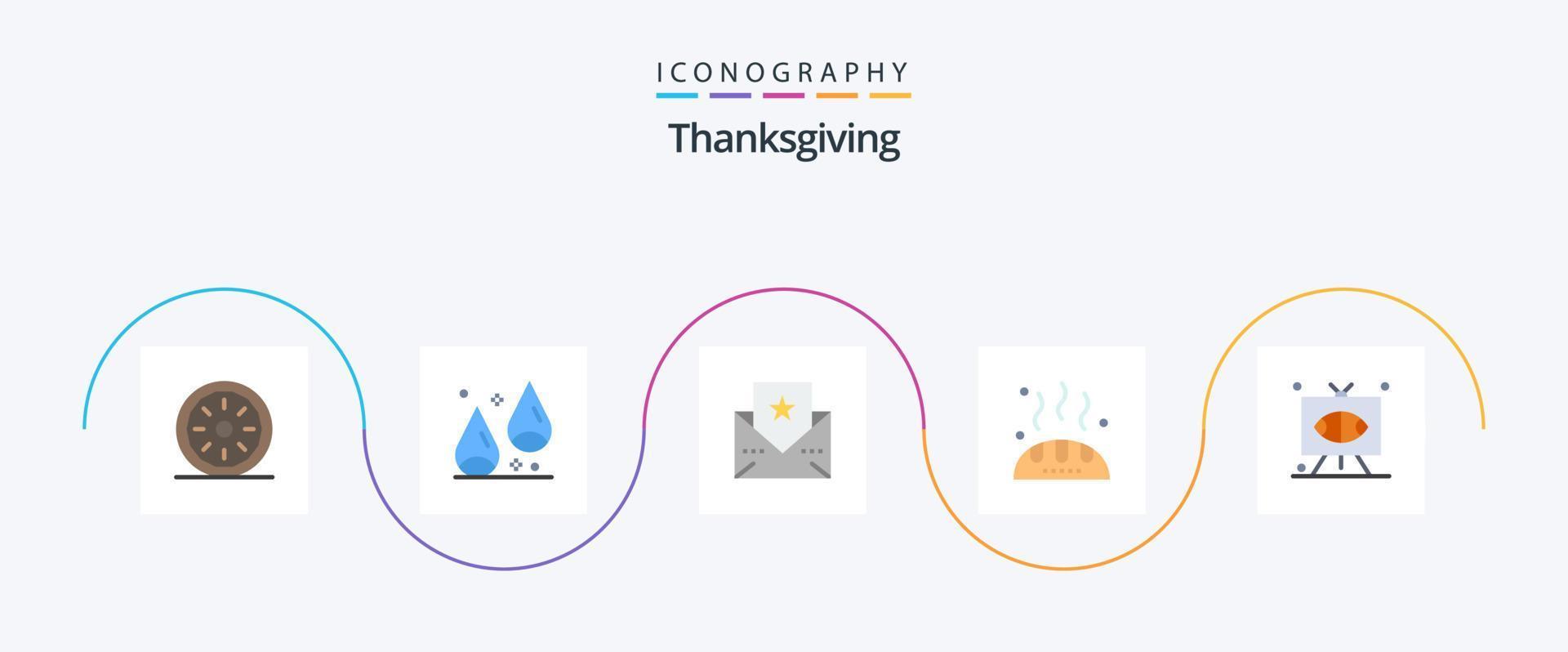 gracias por dar el paquete de iconos flat 5 que incluye el juego. alimento. acción de gracias. donación. pan vector