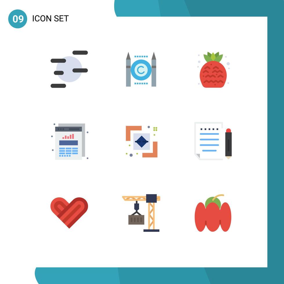 Set of 9 Modern UI Icons Symbols Signs for finder difference food web stats data Editable Vector Design Elements