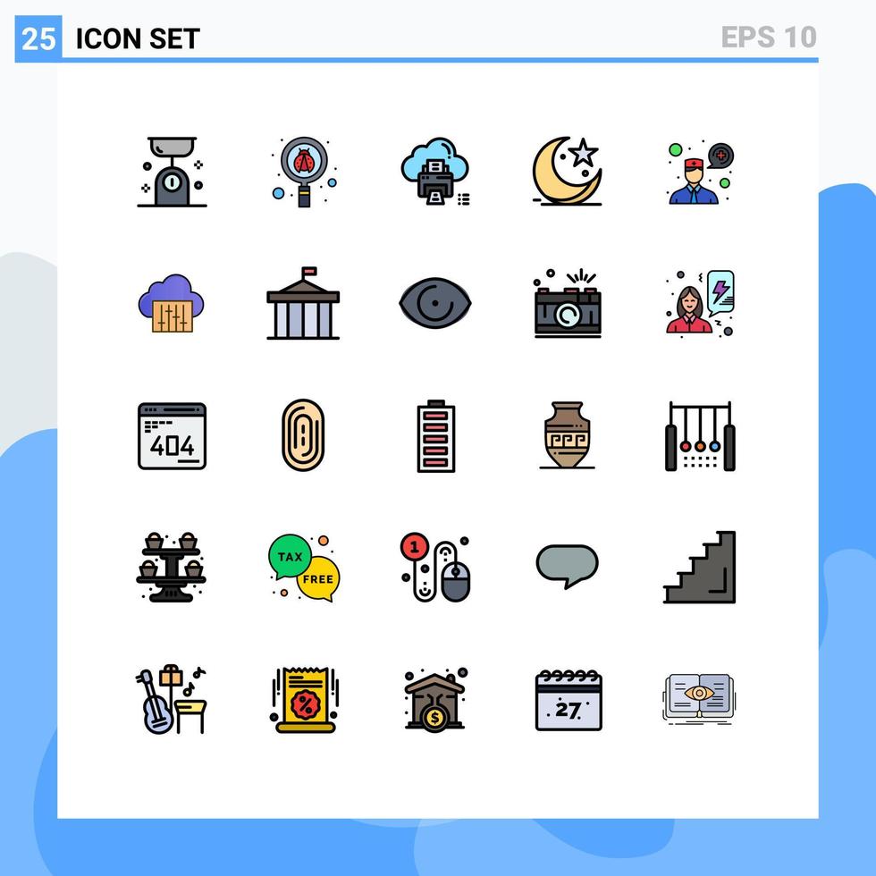 Set of 25 Modern UI Icons Symbols Signs for celebration moon virus cresent printer Editable Vector Design Elements