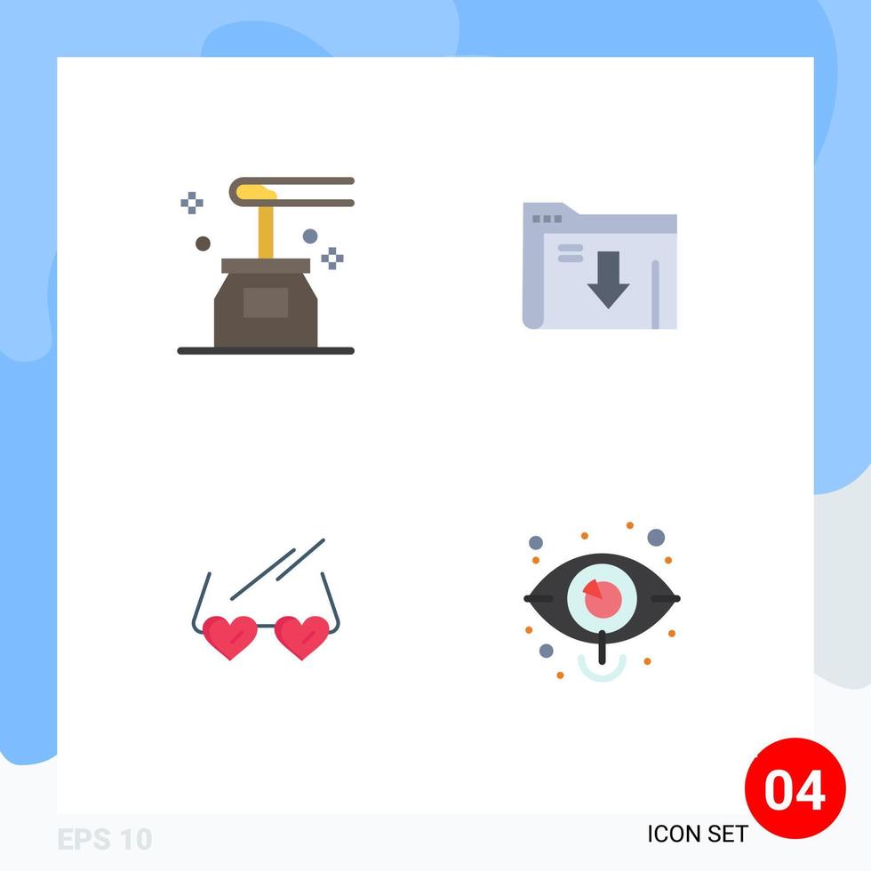 4 User Interface Flat Icon Pack of modern Signs and Symbols of beauty glasses spa folder heart Editable Vector Design Elements