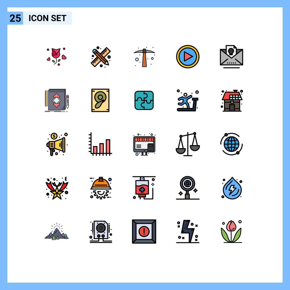 Universal Icon Symbols Group of 25 Modern Filled line Flat Colors of dead play work interface tool Editable Vector Design Elements