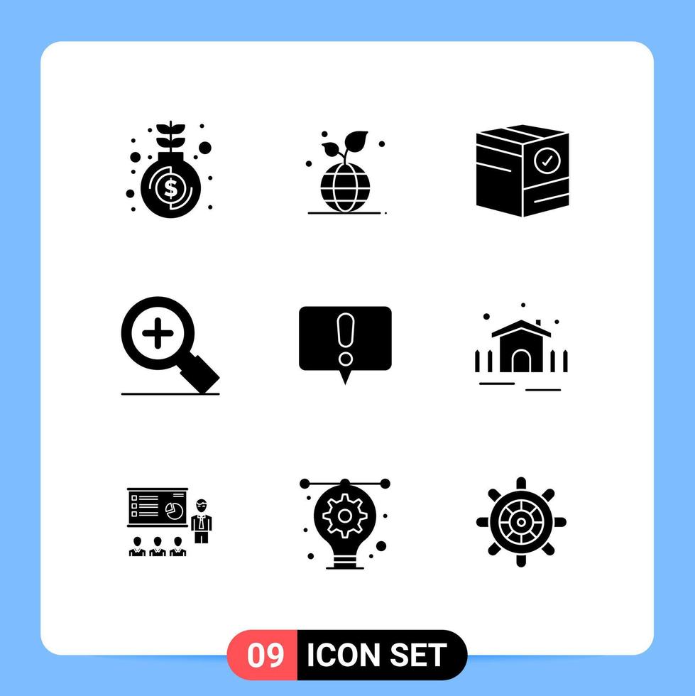 9 Thematic Vector Solid Glyphs and Editable Symbols of chat search box plus shipping Editable Vector Design Elements