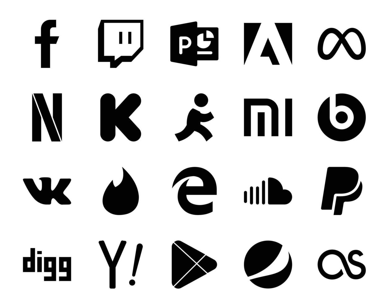 20 Social Media Icon Pack Including paypal sound aim soundcloud tinder vector