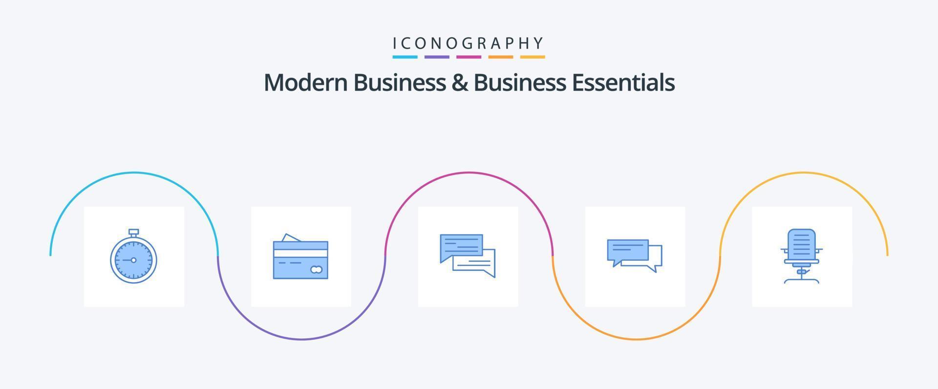 Modern Business And Business Essentials Blue 5 Icon Pack Including bubbles. chat. banking. shopping. finance vector