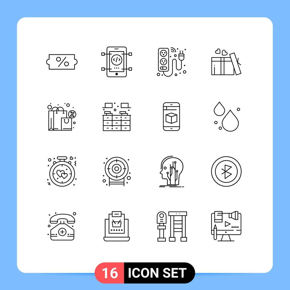 conjunto de 16 iconos de interfaz de usuario modernos símbolos signos de exclamación dispositivo de boda regalo de corazón elementos de diseño vectorial editables vector
