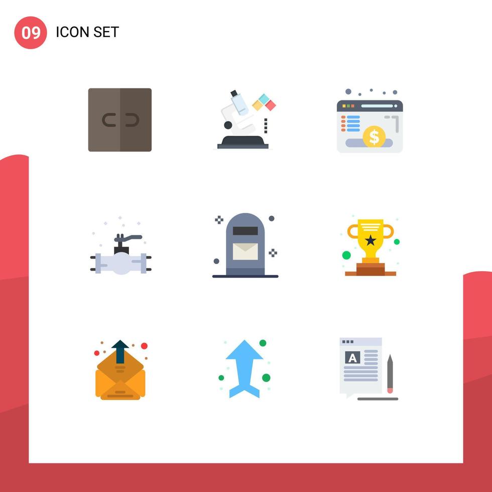 conjunto de pictogramas de 9 colores planos simples del navegador del sistema de letras plomería elementos de diseño vectorial editables mecánicos vector