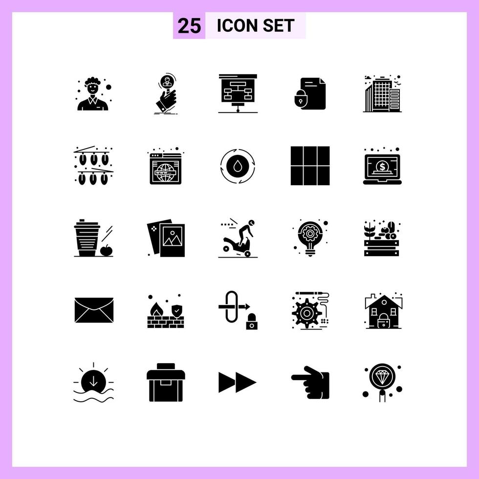 grupo de símbolos de iconos universales de 25 glifos sólidos modernos de personas de bloqueo de Internet estadísticas de documentos elementos de diseño de vectores editables