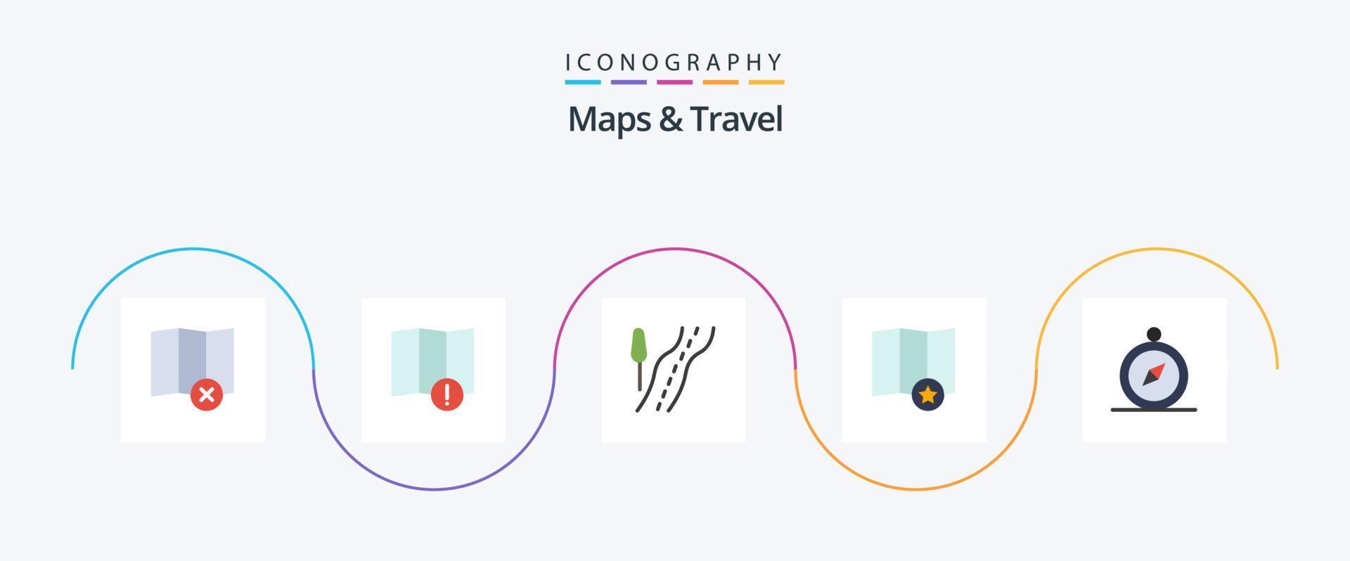 Mapas y paquete de iconos de 5 planos de viaje que incluye. viajar. navegación. navegar vector
