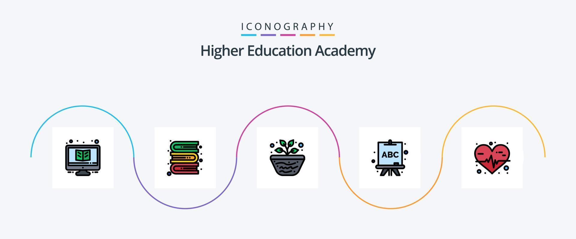 Academy Line Filled Flat 5 Icon Pack Including heart rate. learning. education. board. volcano vector