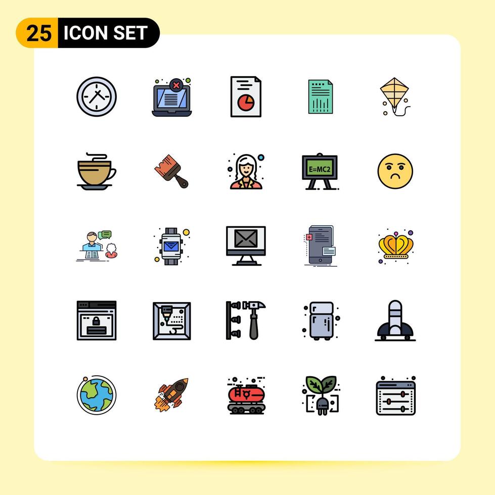 25 Universal Filled line Flat Colors Set for Web and Mobile Applications kite paper hands graph data Editable Vector Design Elements