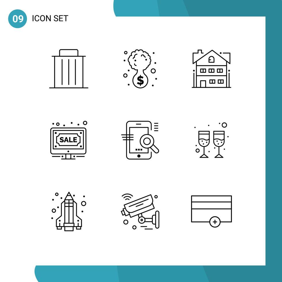 Stock Vector Icon Pack of 9 Line Signs and Symbols for sale internet money bank bids home Editable Vector Design Elements