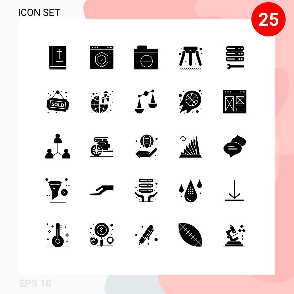 25 Universal Solid Glyph Signs Symbols of settings park protection water error Editable Vector Design Elements