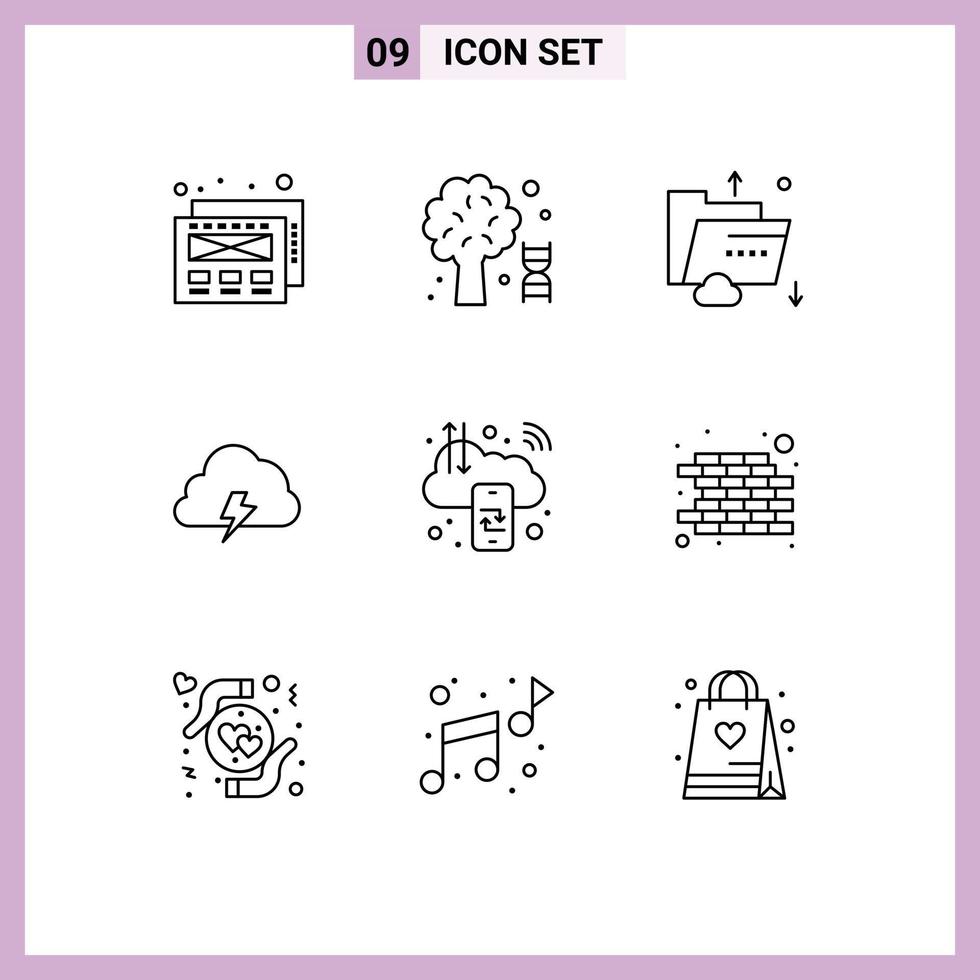 Group of 9 Modern Outlines Set for cloud sun internet spring cloud Editable Vector Design Elements