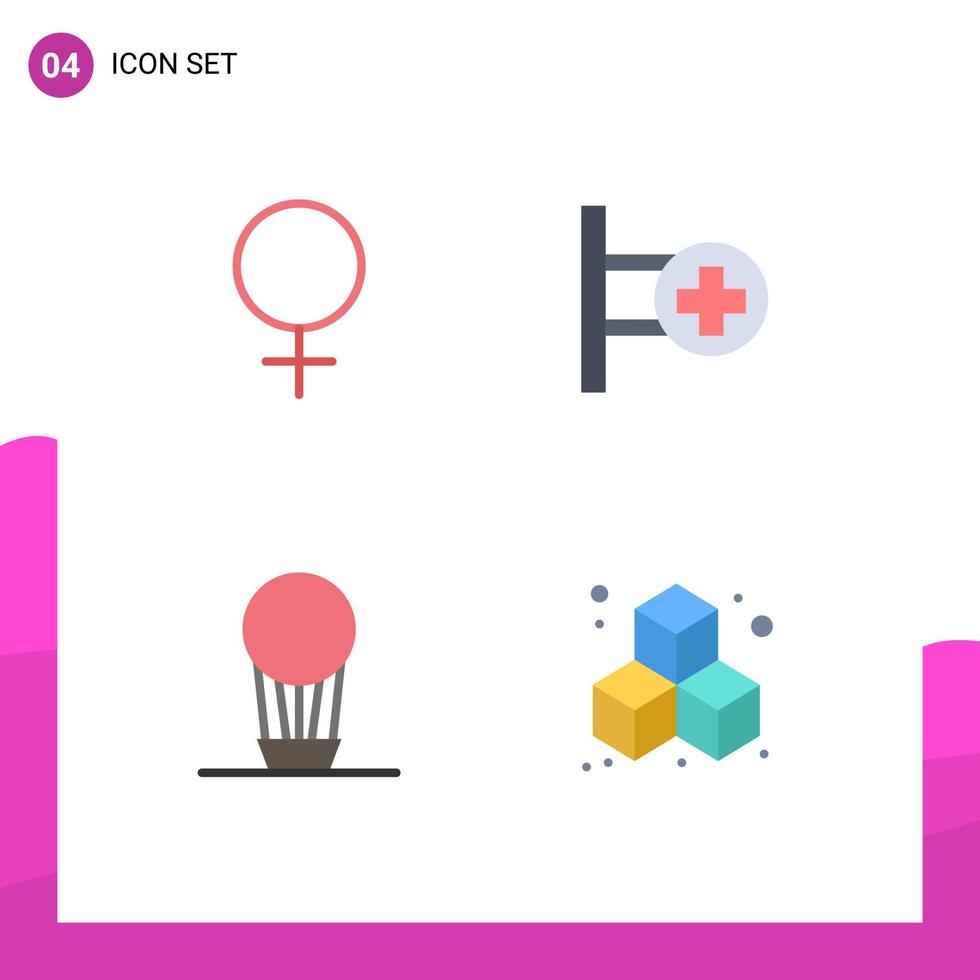4 Universal Flat Icon Signs Symbols of female hot medical board cube Editable Vector Design Elements