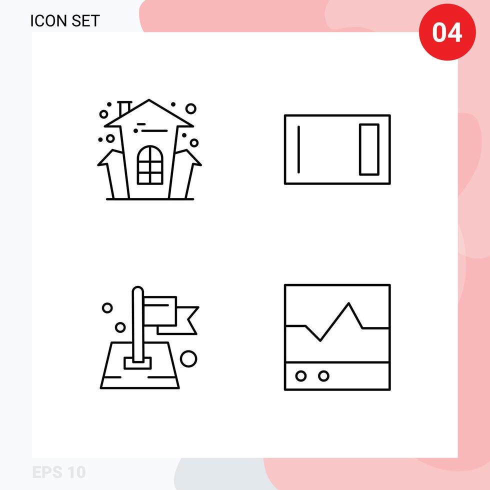 Group of 4 Filledline Flat Colors Signs and Symbols for castle flag house holiday chopping location Editable Vector Design Elements