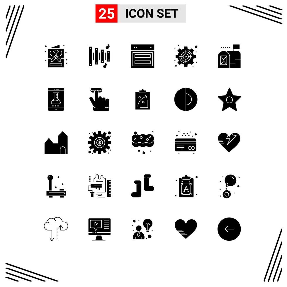 25 Solid Glyph concept for Websites Mobile and Apps target set design management website Editable Vector Design Elements