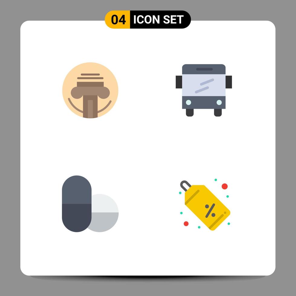 Set of 4 Commercial Flat Icons pack for printer discount writer transport tag Editable Vector Design Elements