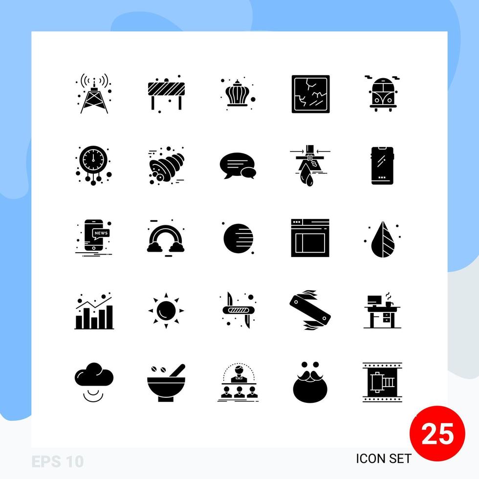 Pictogram Set of 25 Simple Solid Glyphs of clock public bus crown bus halloween Editable Vector Design Elements
