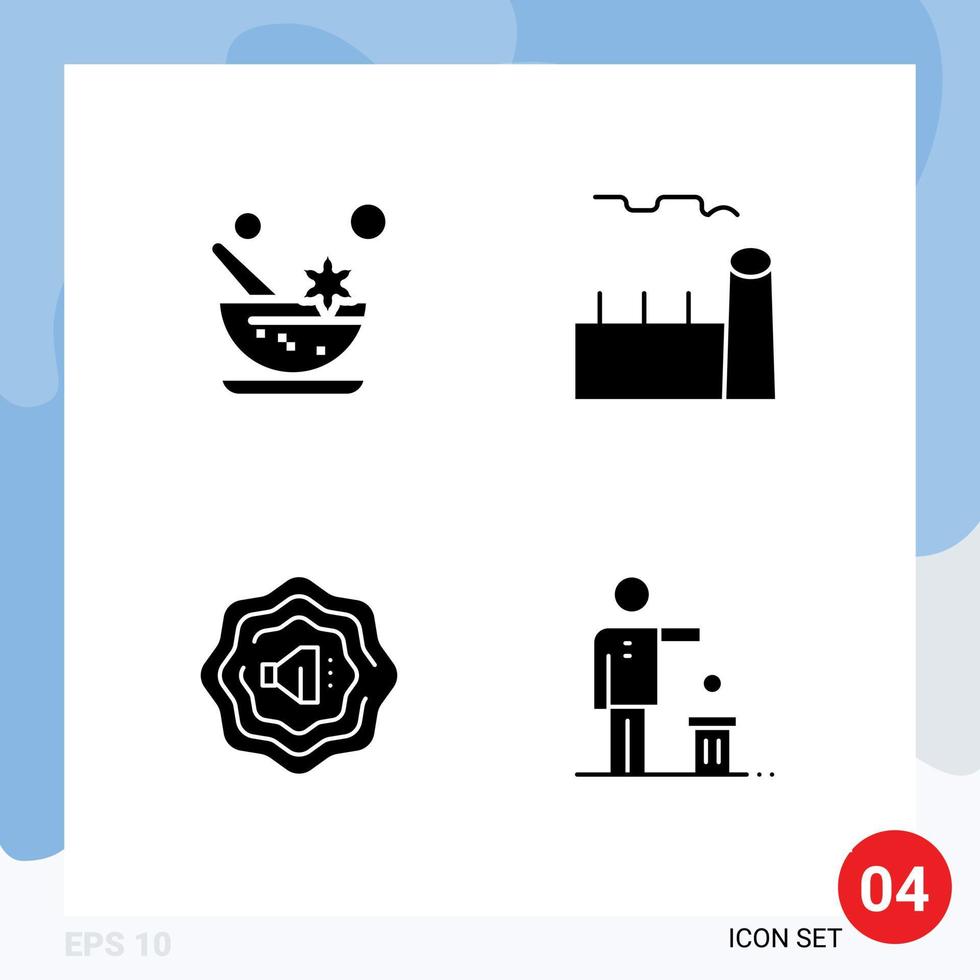 Solid Glyph Pack of 4 Universal Symbols of aromatic accustic spa cooling tower idea Editable Vector Design Elements