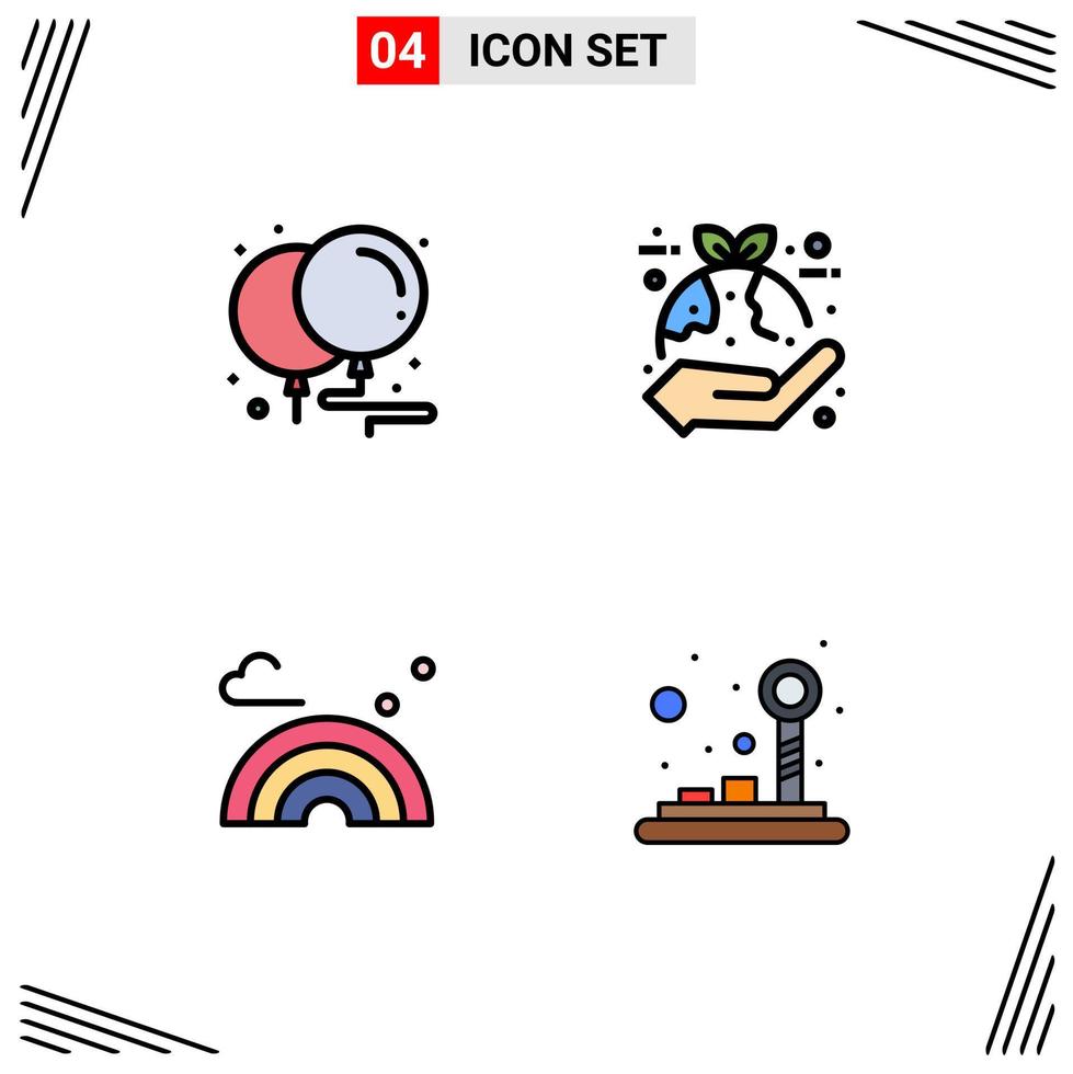 4 User Interface Filledline Flat Color Pack of modern Signs and Symbols of balloons nature party eco spring Editable Vector Design Elements