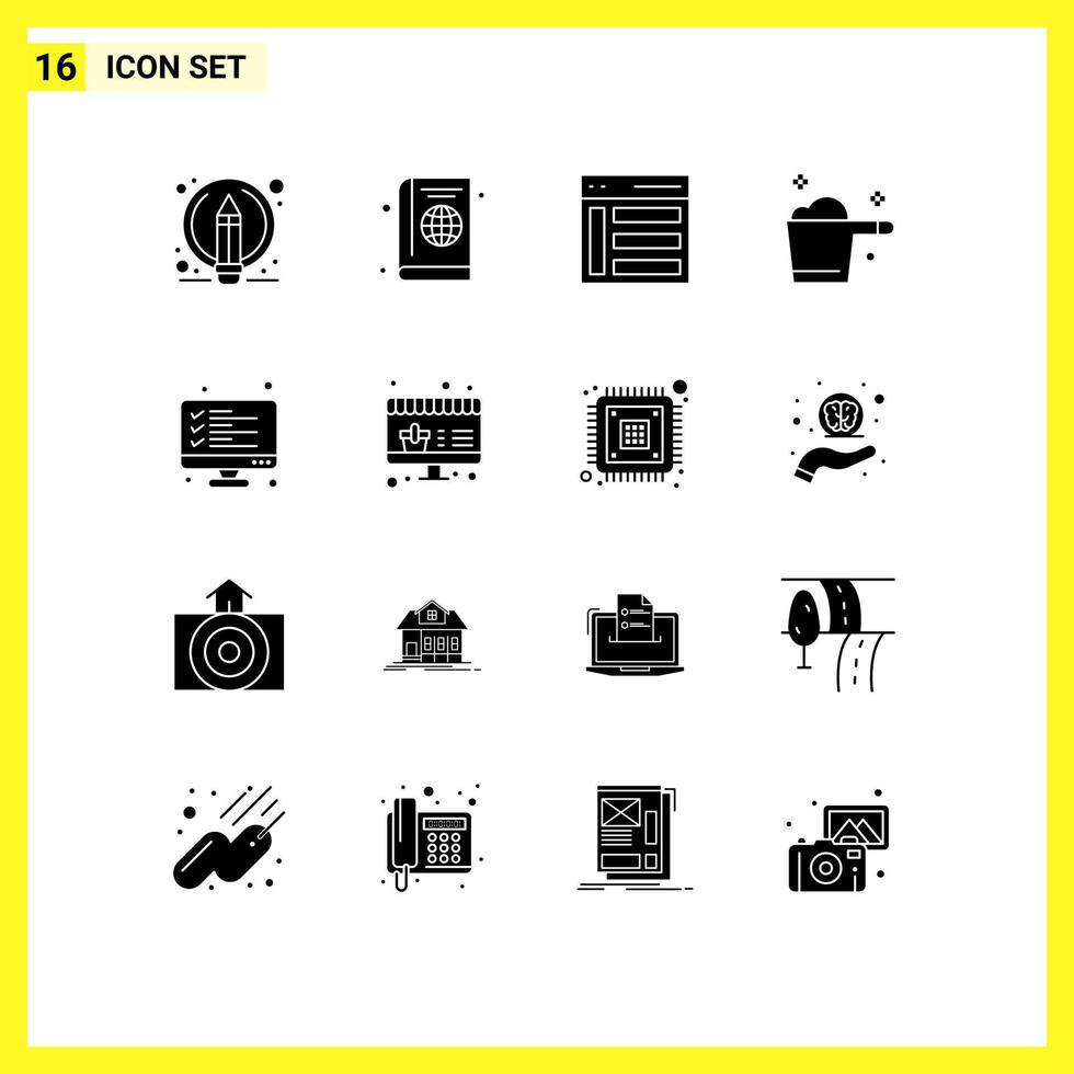 Group of 16 Solid Glyphs Signs and Symbols for housekeeping detergent diary cleaning sidebar Editable Vector Design Elements