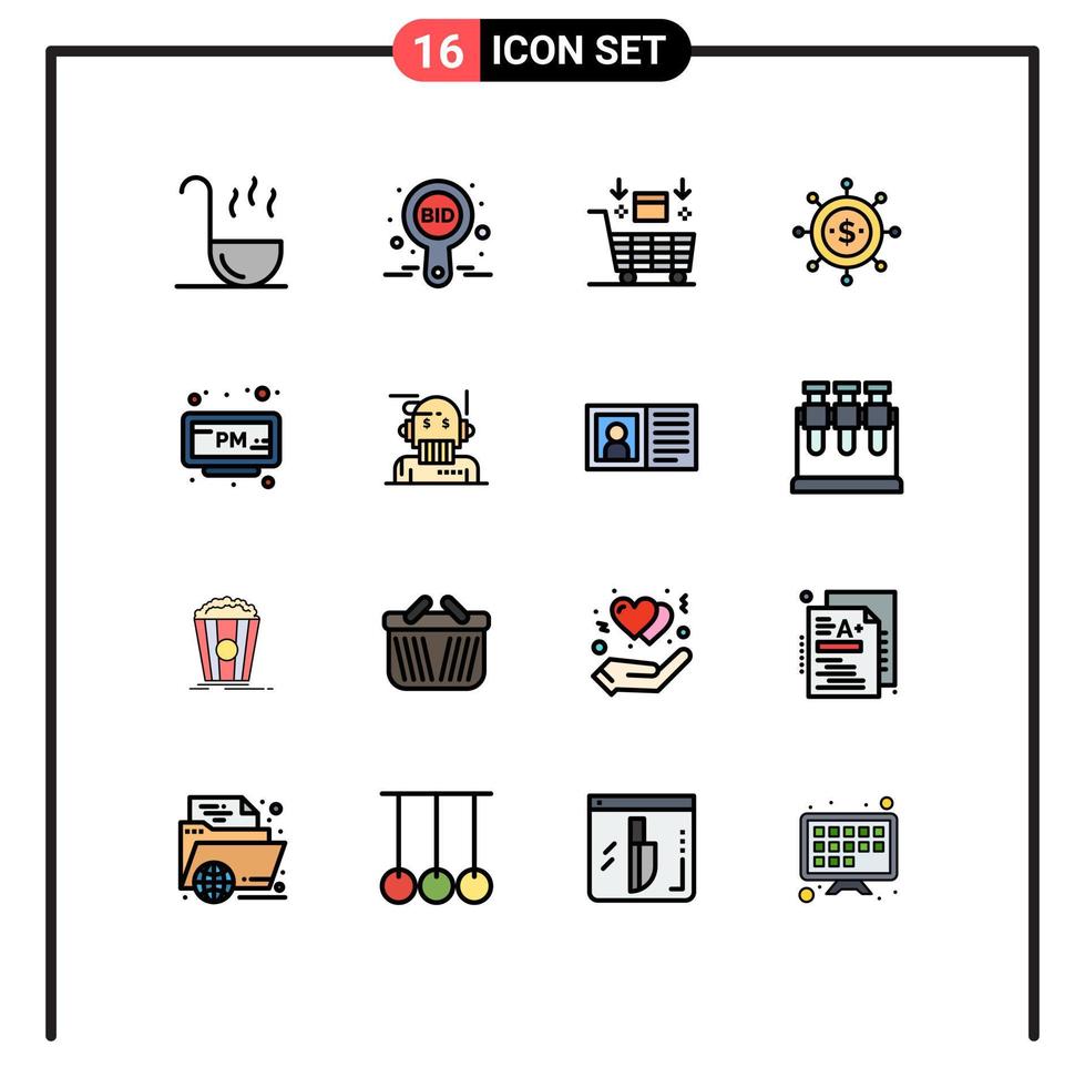 Universal Icon Symbols Group of 16 Modern Flat Color Filled Lines of alarm global ai economics valentine Editable Creative Vector Design Elements