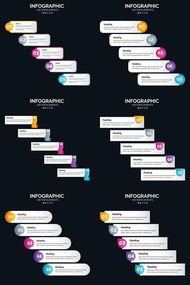 Vector 6 Infographics Pack Presentation slide template 5 Steps cycle diagrams and timelines