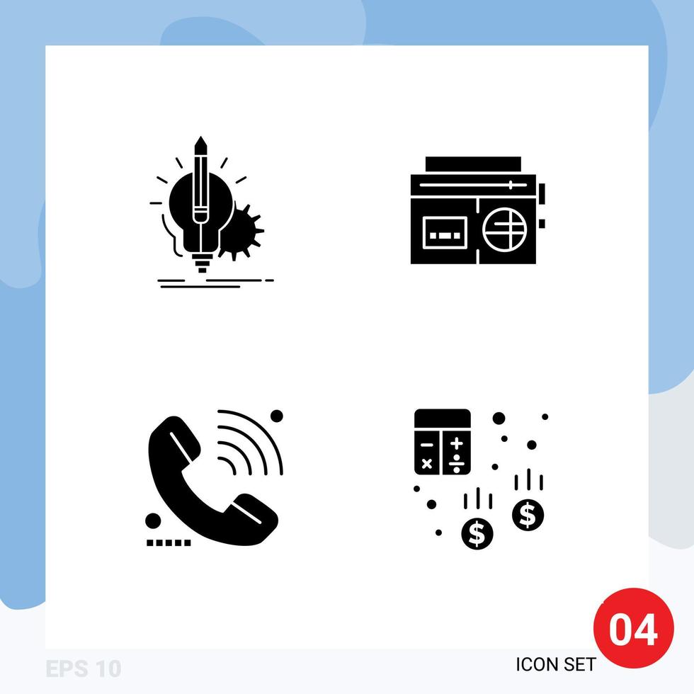 User Interface Solid Glyph Pack of modern Signs and Symbols of idea call lamp radio elearning Editable Vector Design Elements