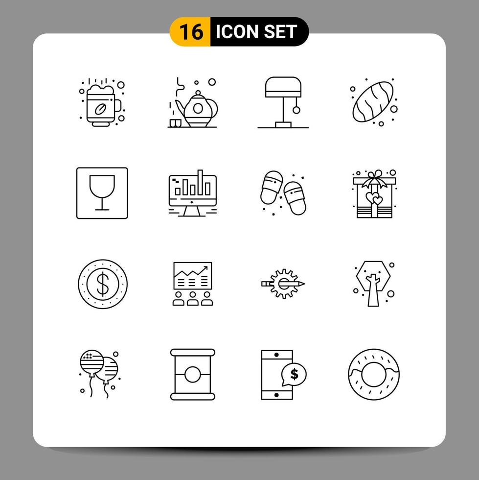 16 Universal Outlines Set for Web and Mobile Applications chart photo lamp food food Editable Vector Design Elements