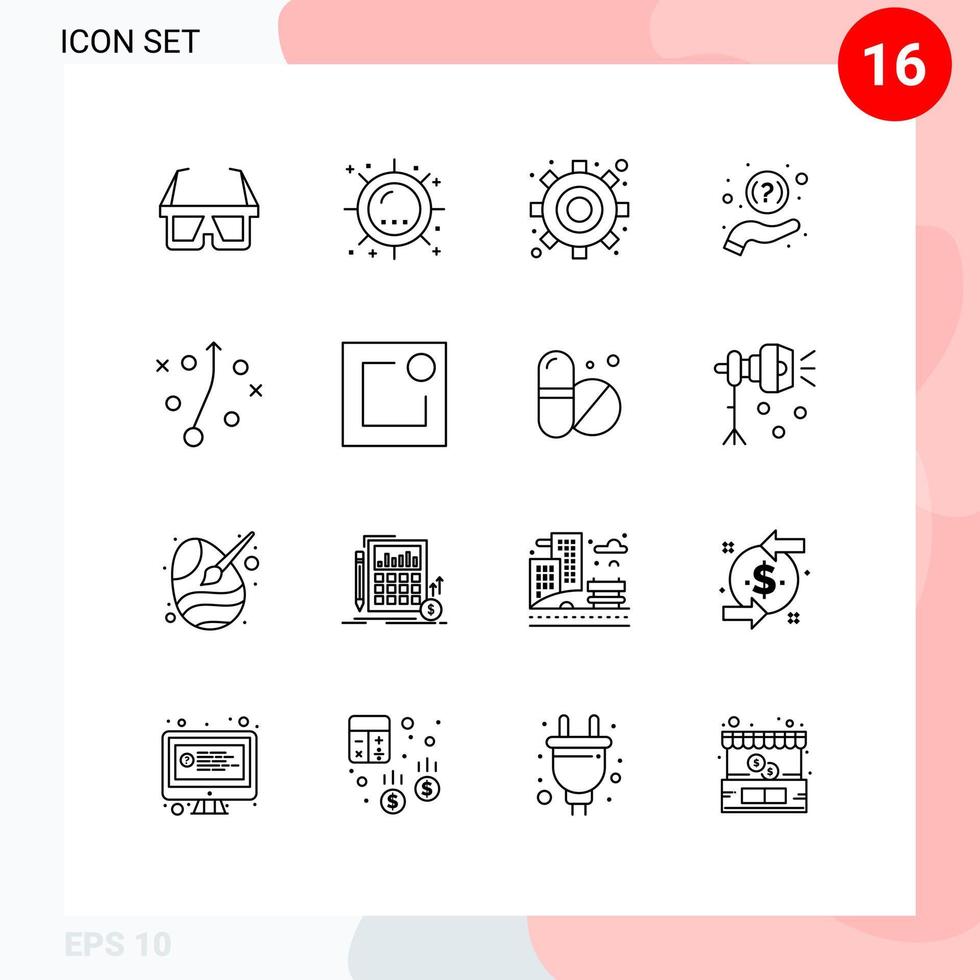 Mobile Interface Outline Set of 16 Pictograms of plan support sunshine question faq Editable Vector Design Elements