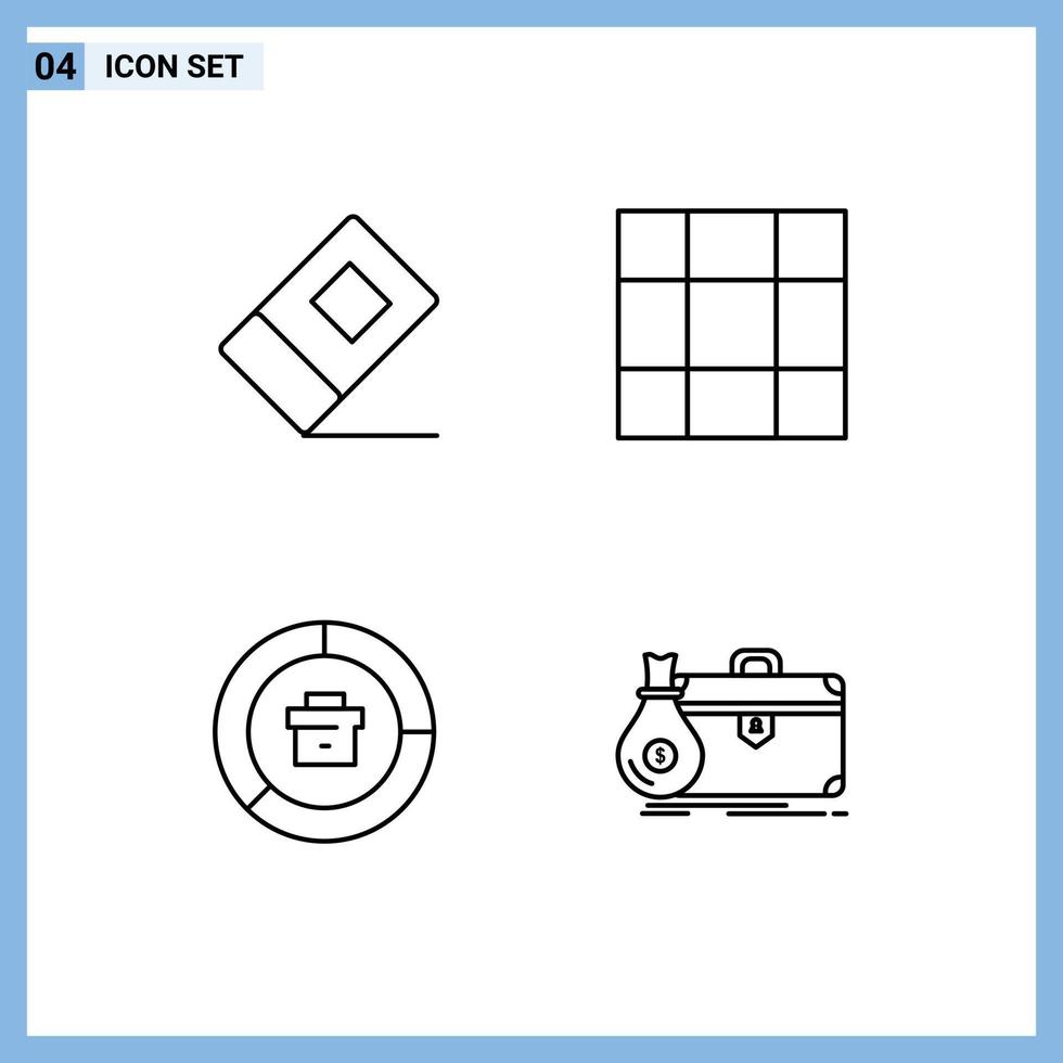 Group of 4 Modern Filledline Flat Colors Set for education report grid business business Editable Vector Design Elements