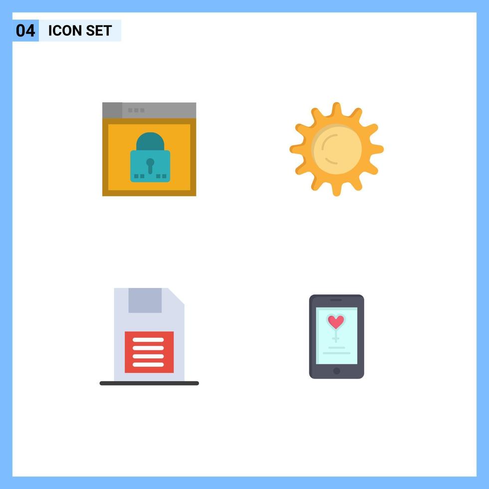 Group of 4 Flat Icons Signs and Symbols for login memory card layout sun mobile chip Editable Vector Design Elements