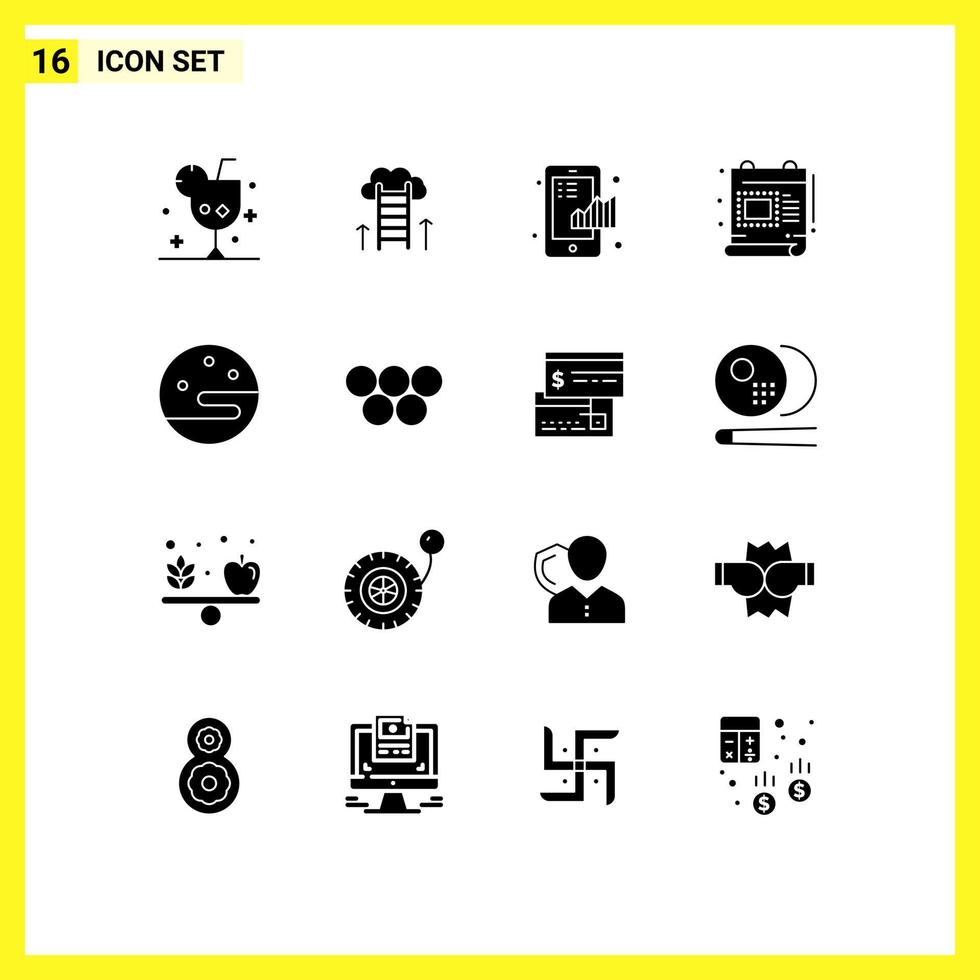 paquete de 16 signos y símbolos de glifos sólidos modernos para medios de impresión web, como documentos de éxito creativo, finanzas estadísticas, elementos de diseño de vectores editables