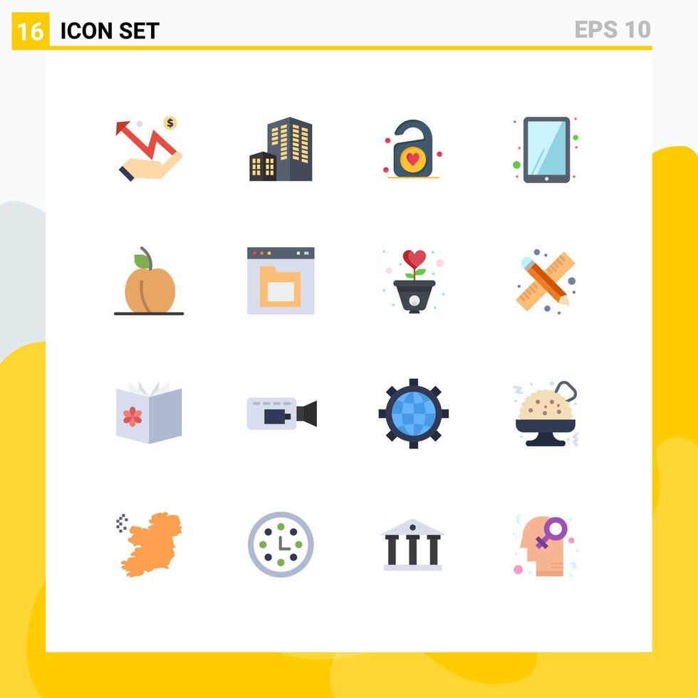 16 Thematic Vector Flat Colors and Editable Symbols of browser food love apricot tablet Editable Pack of Creative Vector Design Elements