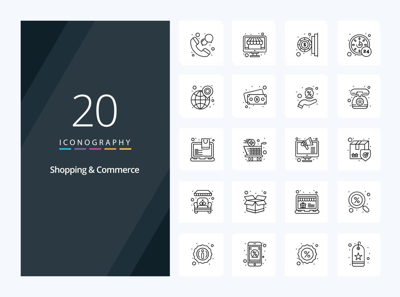 20 icono de contorno de compras y comercio para presentación vector