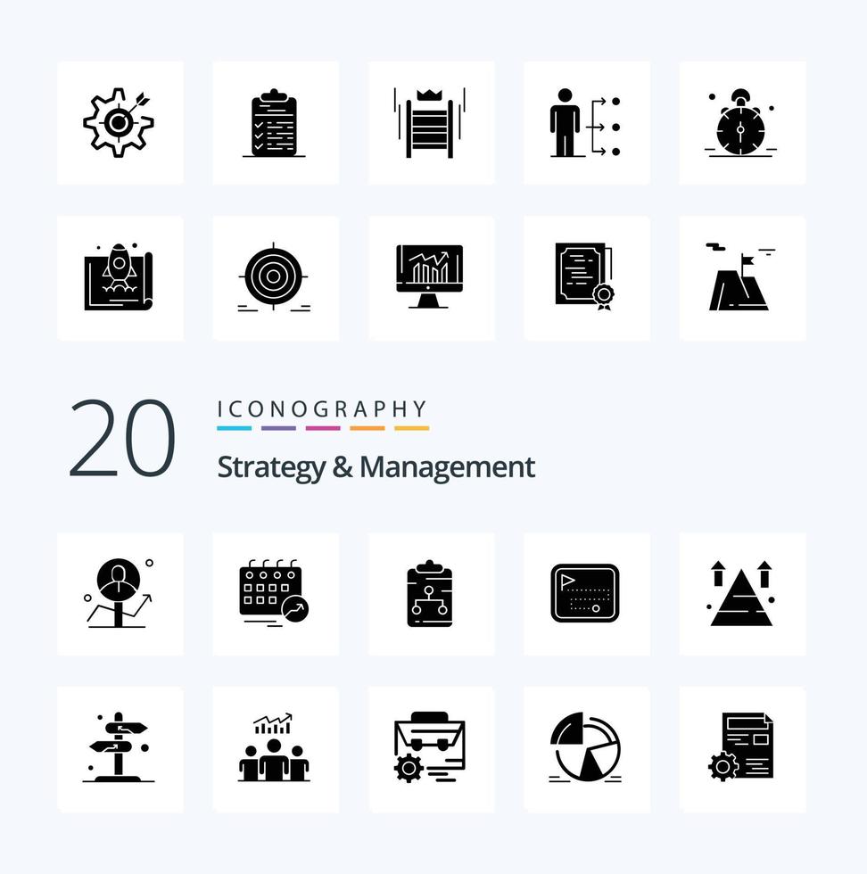 20 Strategy And Management Solid Glyph icon Pack like direction route map schedule paper network vector