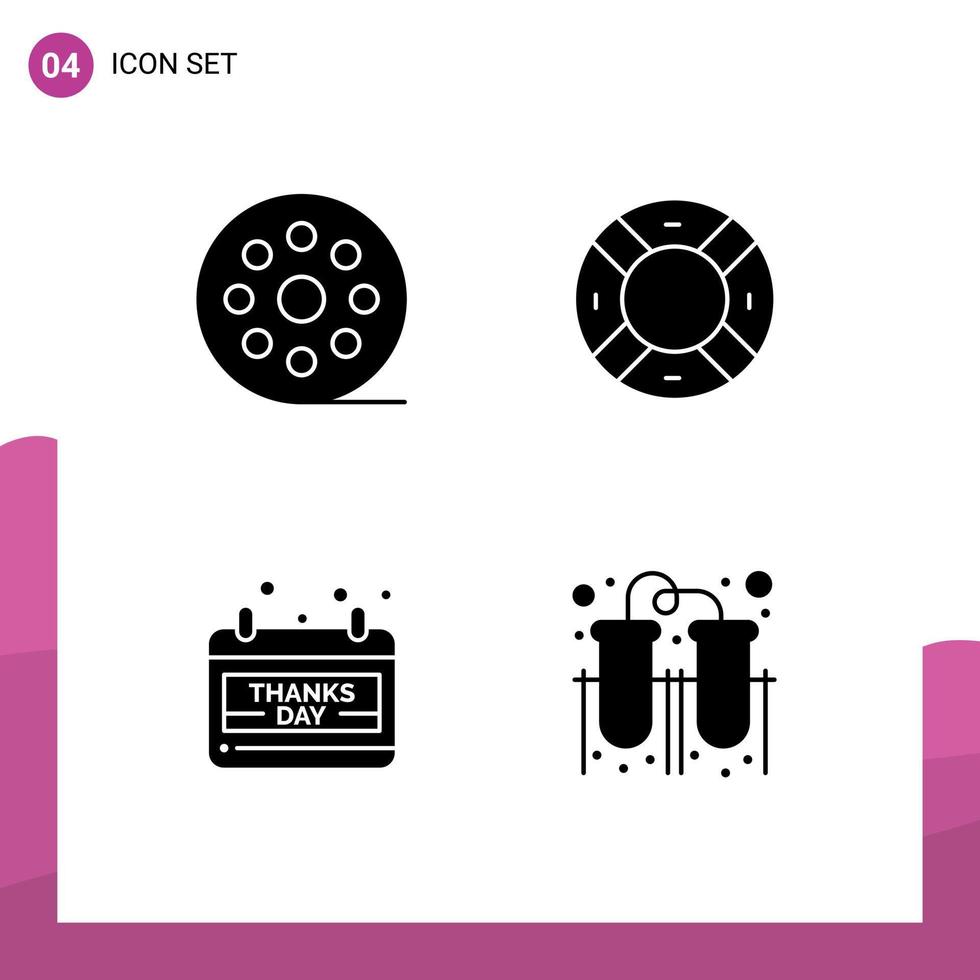 4 User Interface Solid Glyph Pack of modern Signs and Symbols of cinema date multimedia support thanks day Editable Vector Design Elements
