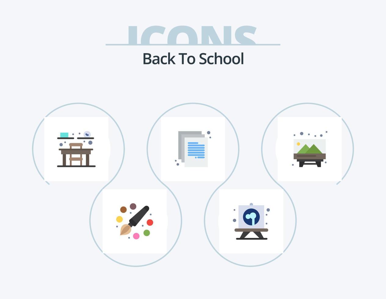 Back To School Flat Icon Pack 5 Icon Design. picture. board. chair. paper. doc vector