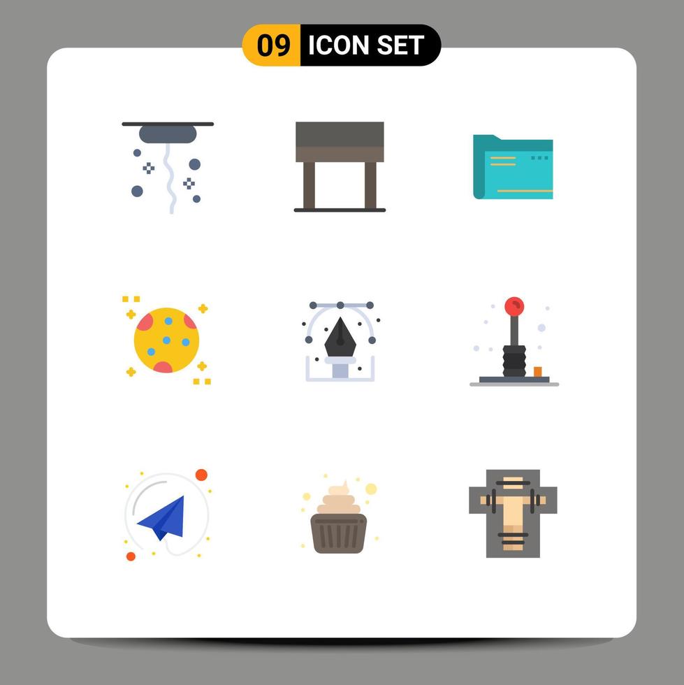 User Interface Pack of 9 Basic Flat Colors of design space computer moon storage Editable Vector Design Elements