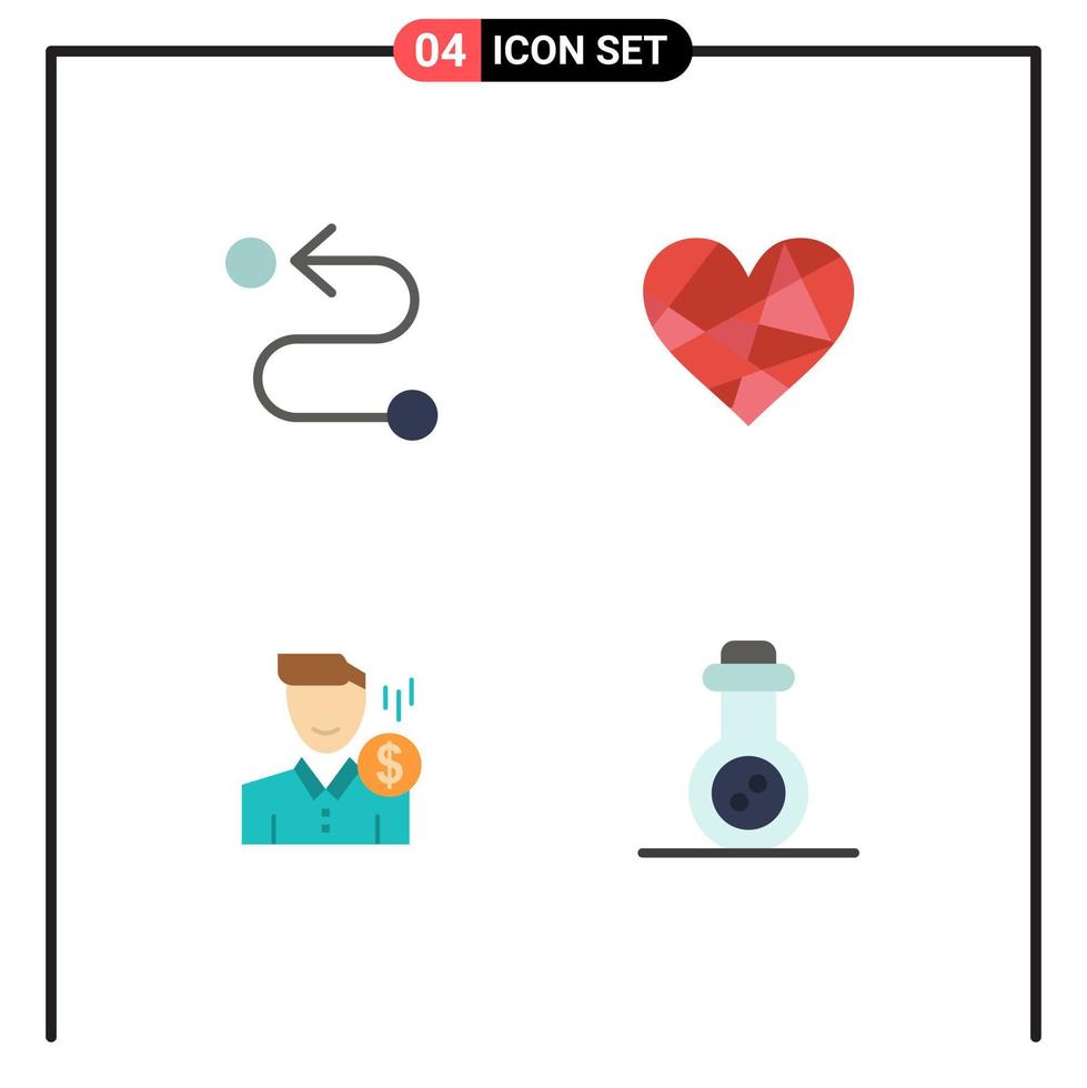 símbolos de iconos universales grupo de 4 iconos planos modernos de tarifa de destino corazón dinero favorito elementos de diseño vectorial editables vector
