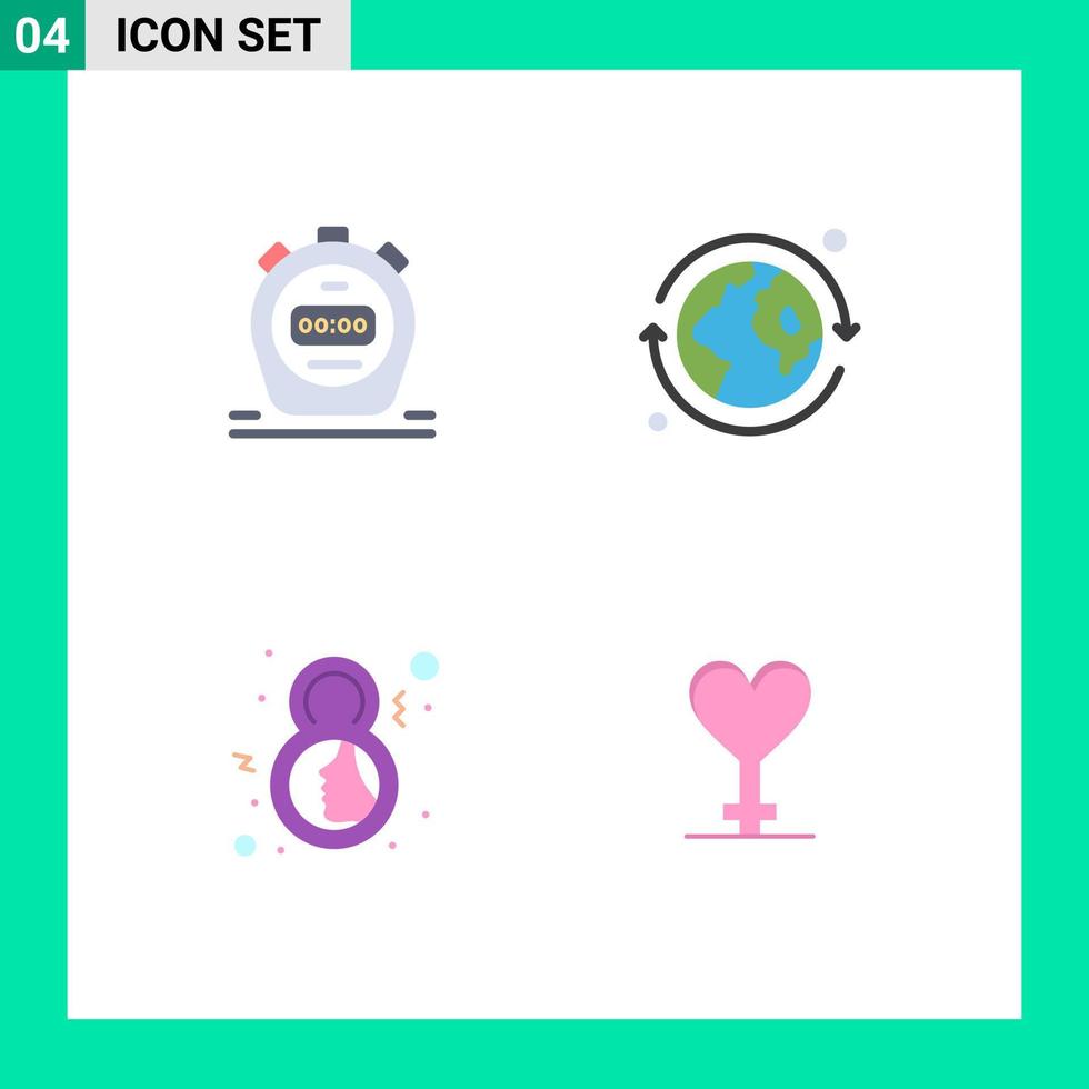 Universal Icon Symbols Group of 4 Modern Flat Icons of timer symbol earth day heart Editable Vector Design Elements