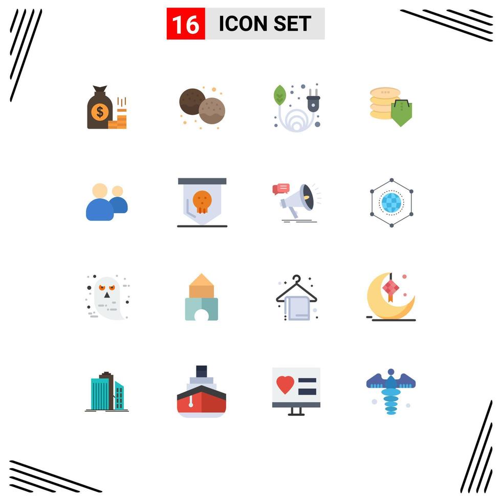 Pictogram Set of 16 Simple Flat Colors of security shield dessert renewable clean energy Editable Pack of Creative Vector Design Elements