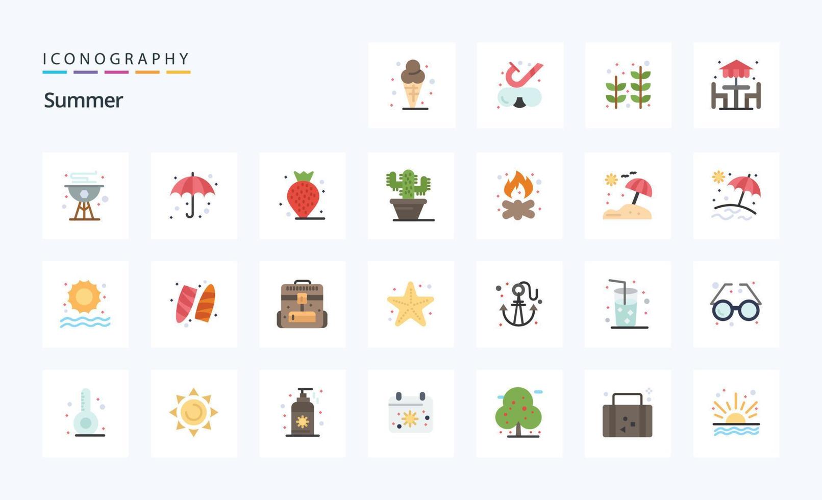 25 Summer Flat color icon pack vector