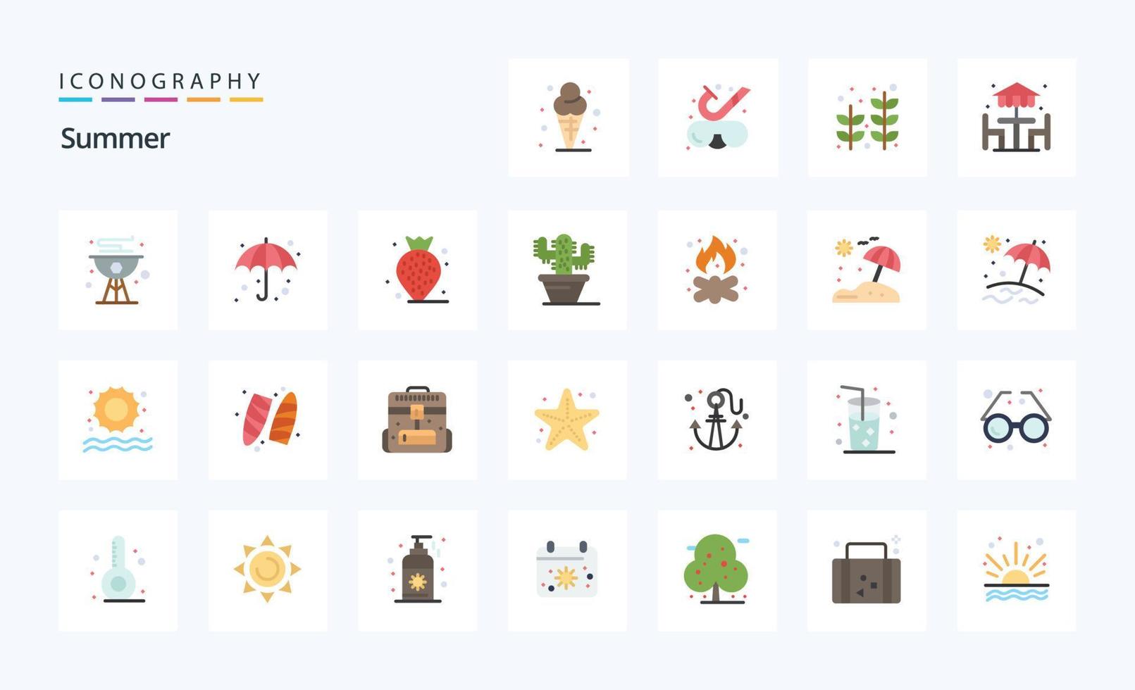 paquete de iconos de 25 colores planos de verano vector