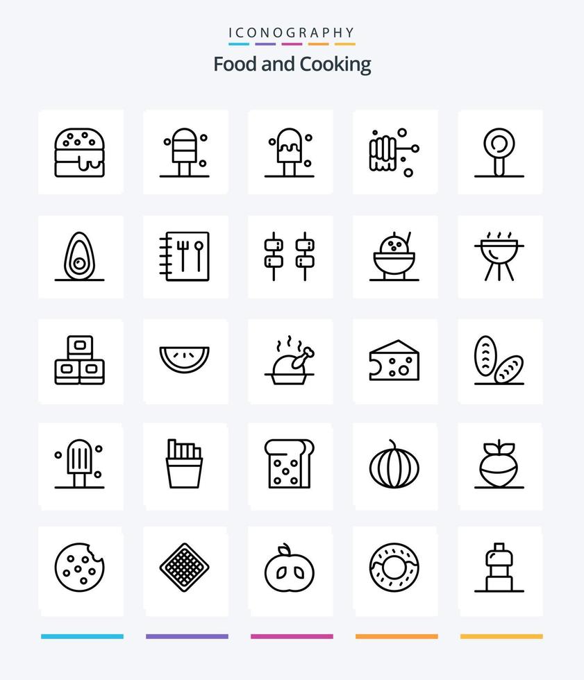 Creative Food 25 OutLine icon pack  Such As rice. sweet. avocado. marshmallow. recipe vector