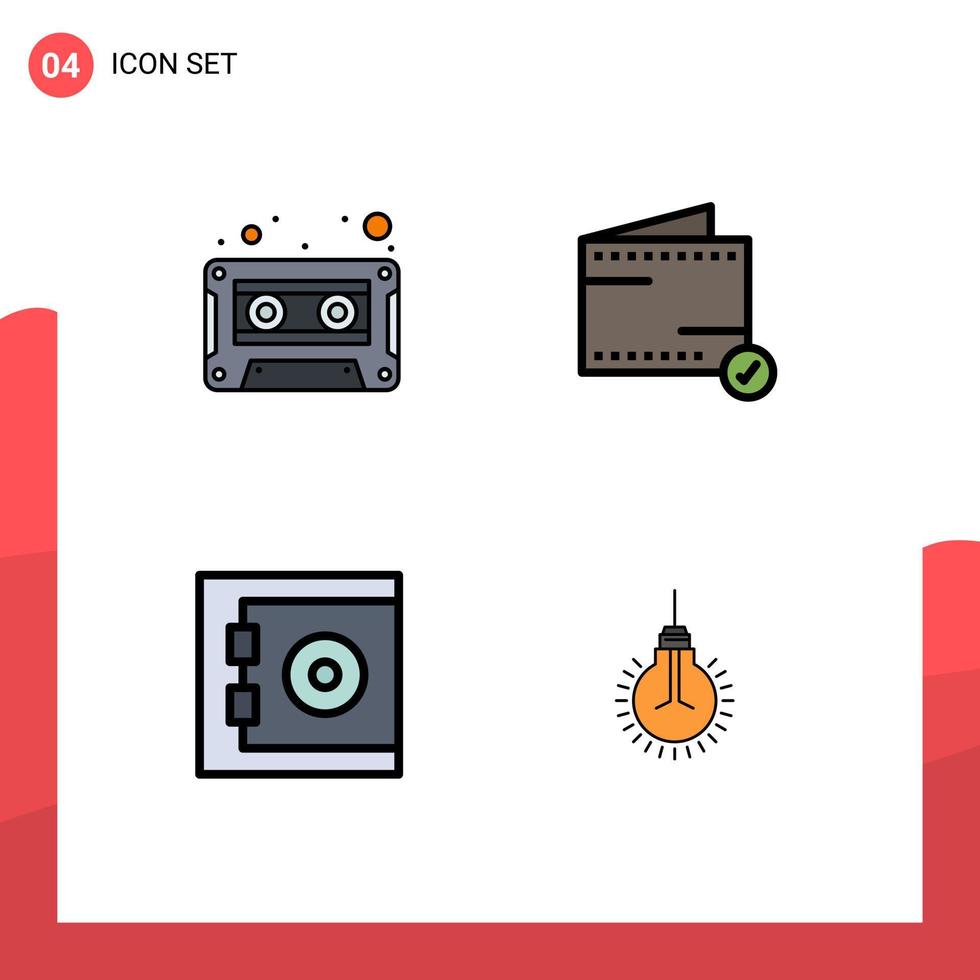 Set of 4 Modern UI Icons Symbols Signs for audio protect tape e light Editable Vector Design Elements