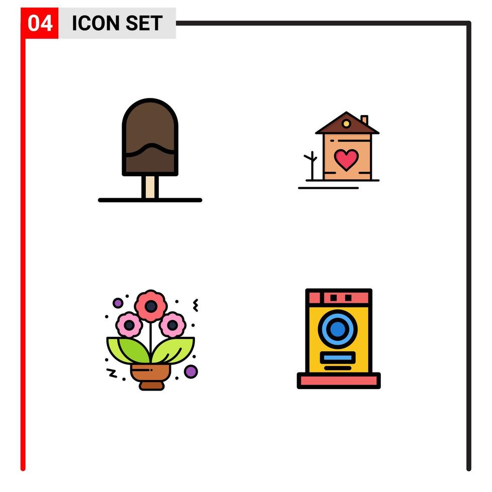 grupo de 4 signos y símbolos de colores planos de línea rellena para elementos de diseño vectorial editables de rosas familiares de cocina y ramo vector